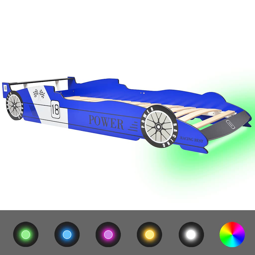 Lit voiture de course pour enfants avec LED 90 x 200 cm Bleu - XIOS