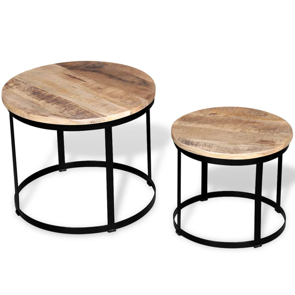 Table basse 2 pcs Bois de manguier brut Rond 40/50 cm - XIOS