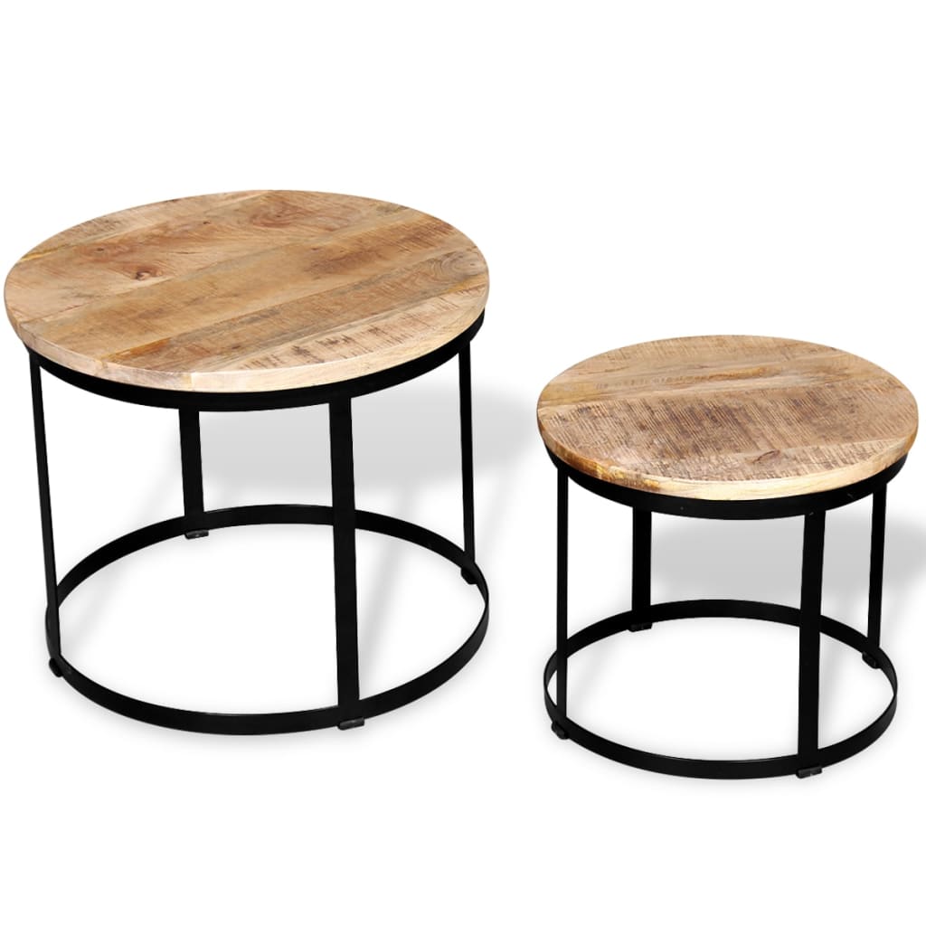 Table basse 2 pcs Bois de manguier brut Rond 40/50 cm - XIOS