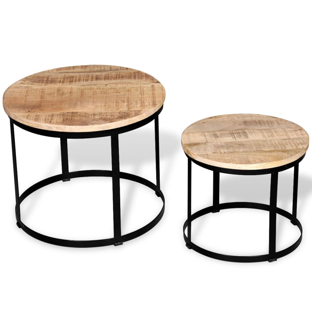 Table basse 2 pcs Bois de manguier brut Rond 40/50 cm - XIOS