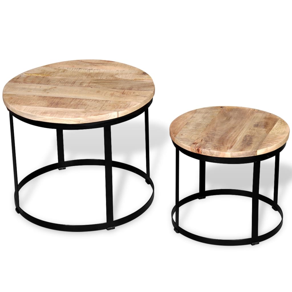 Table basse 2 pcs Bois de manguier brut Rond 40/50 cm - XIOS