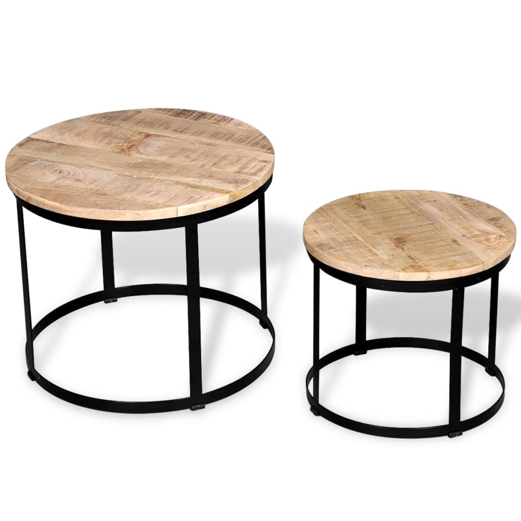 Table basse 2 pcs Bois de manguier brut Rond 40/50 cm - XIOS
