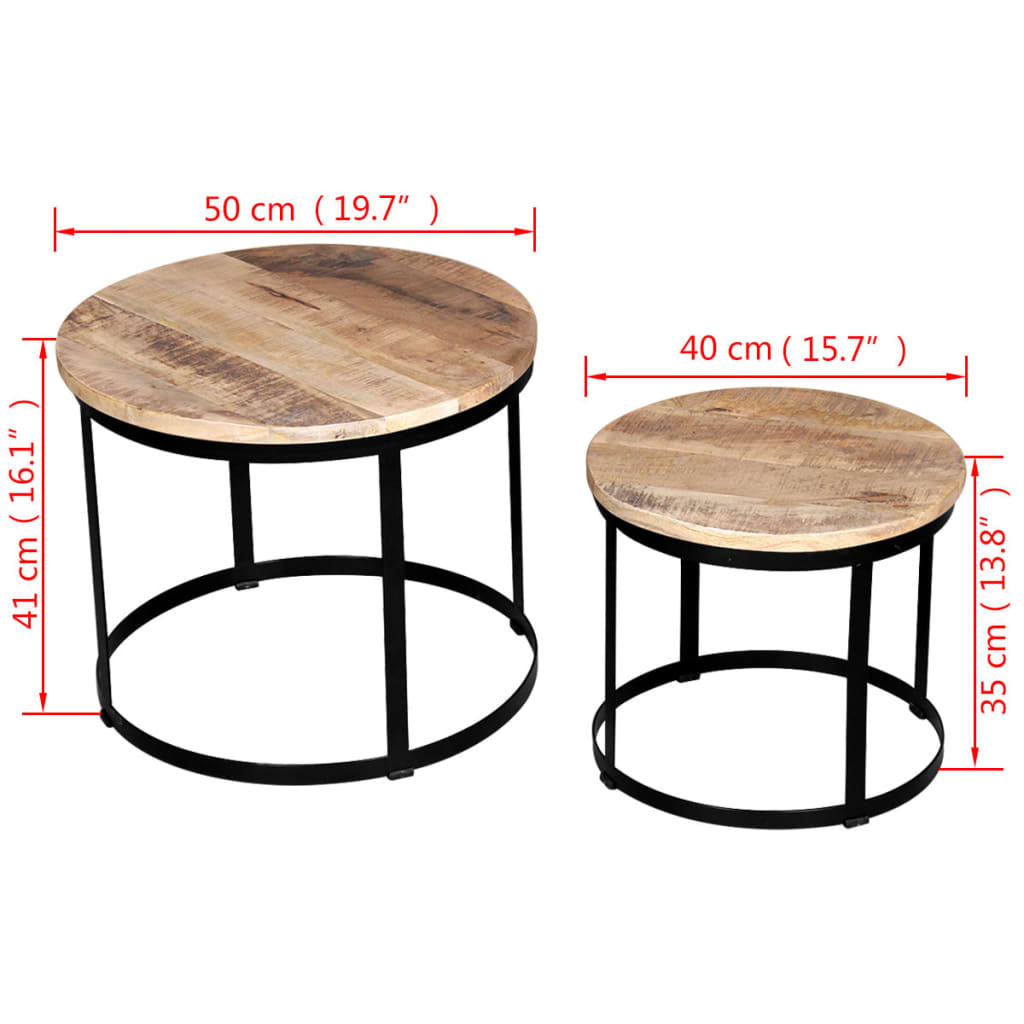 Table basse 2 pcs Bois de manguier brut Rond 40/50 cm - XIOS