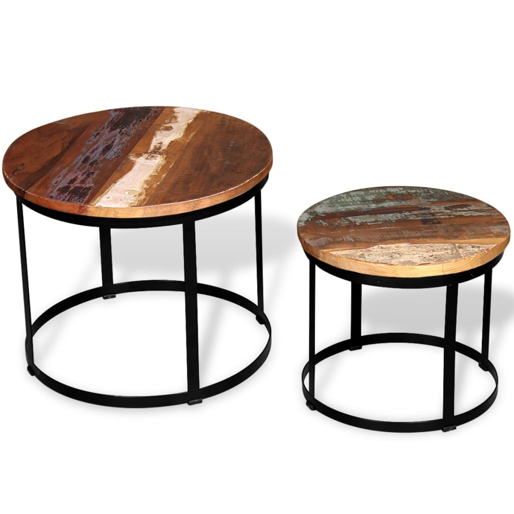 Table basse 2 pcs Bois récupéré massif Rond 40 cm / 50 cm - XIOS