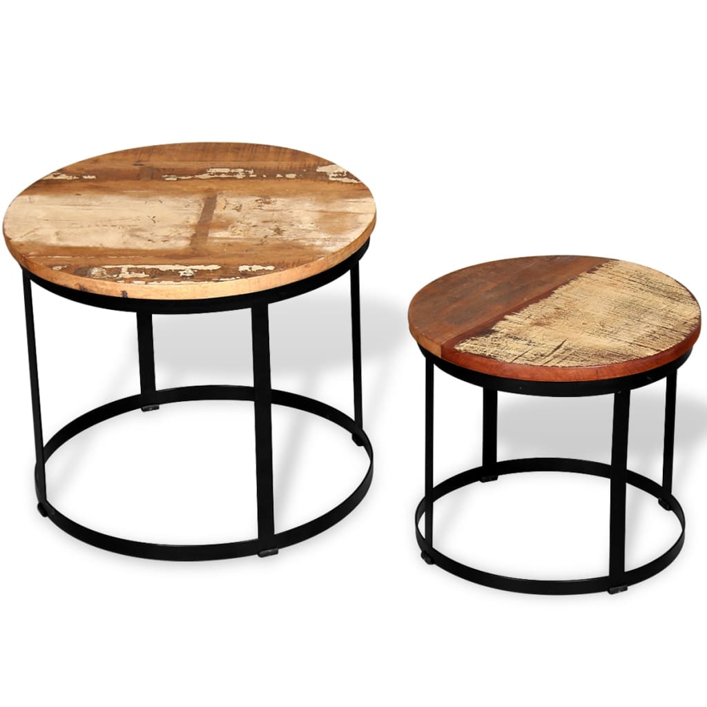 Table basse 2 pcs Bois récupéré massif Rond 40 cm / 50 cm - XIOS