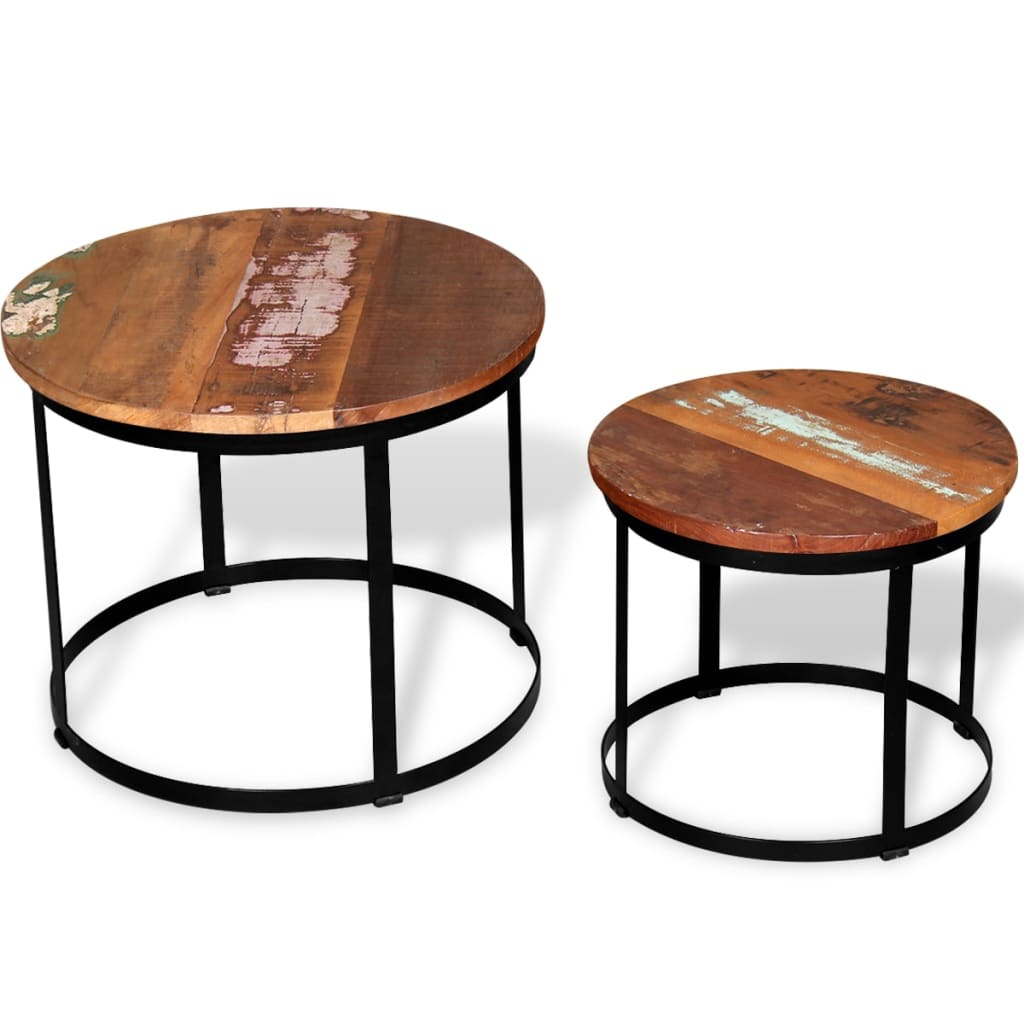 Table basse 2 pcs Bois récupéré massif Rond 40 cm / 50 cm - XIOS