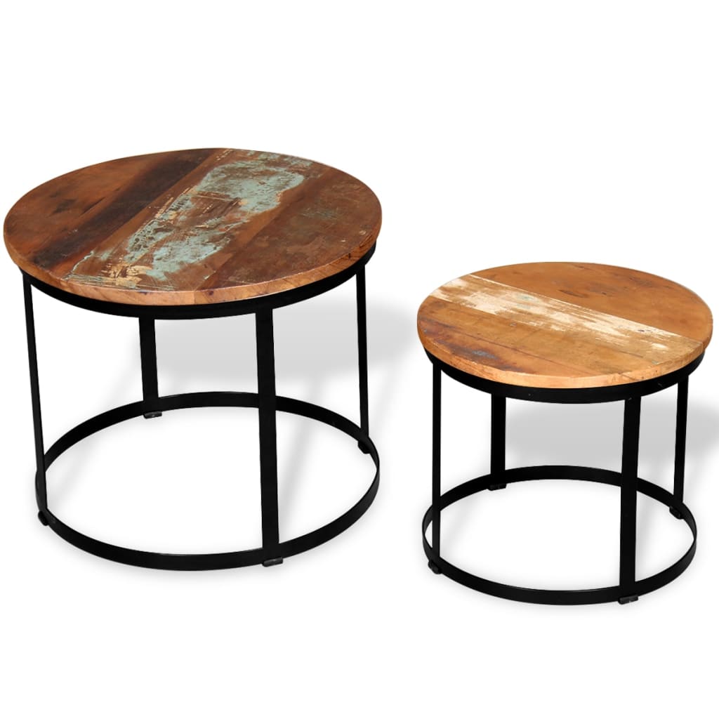 Table basse 2 pcs Bois récupéré massif Rond 40 cm / 50 cm - XIOS
