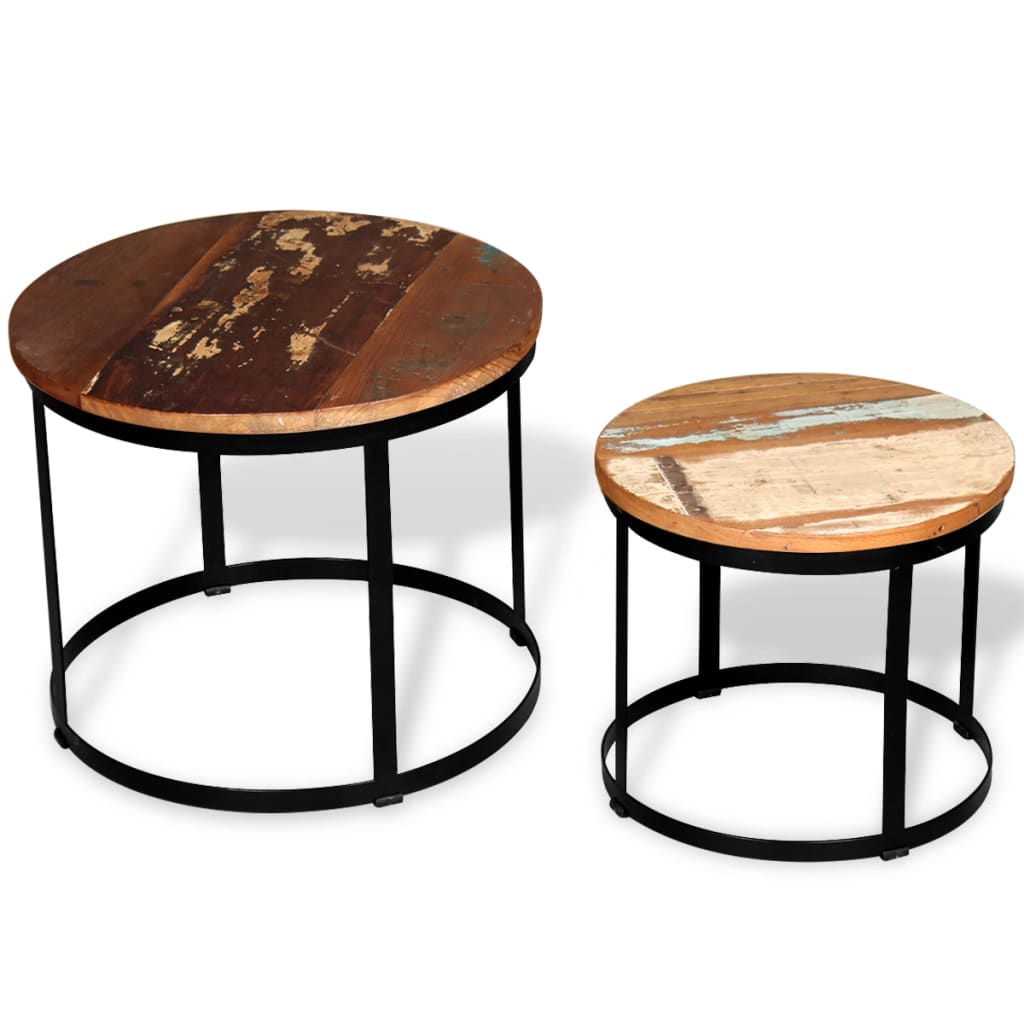 Table basse 2 pcs Bois récupéré massif Rond 40 cm / 50 cm - XIOS