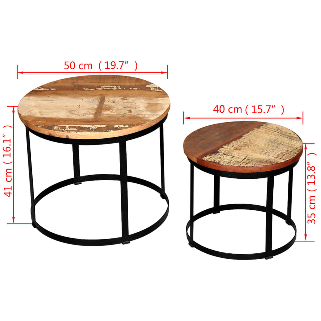 Table basse 2 pcs Bois récupéré massif Rond 40 cm / 50 cm - XIOS