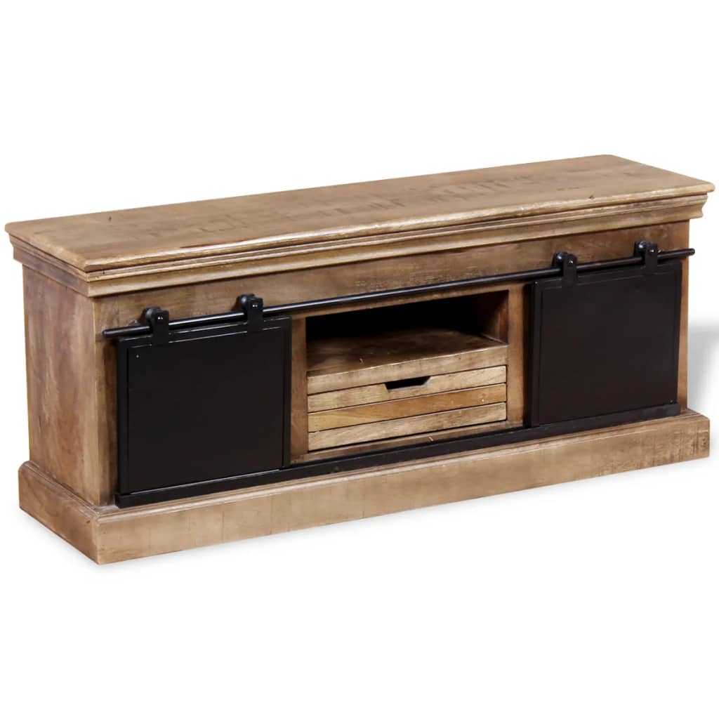 Meuble TV avec 2 portes coulissantes Bois de manguier massif - XIOS