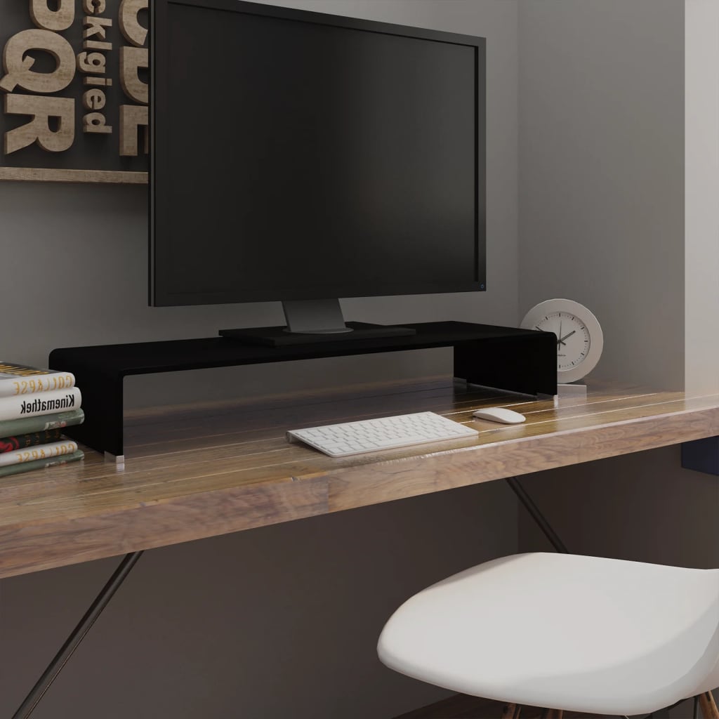 Meuble TV/support pour moniteur 90x30x13 cm verre noir - XIOS