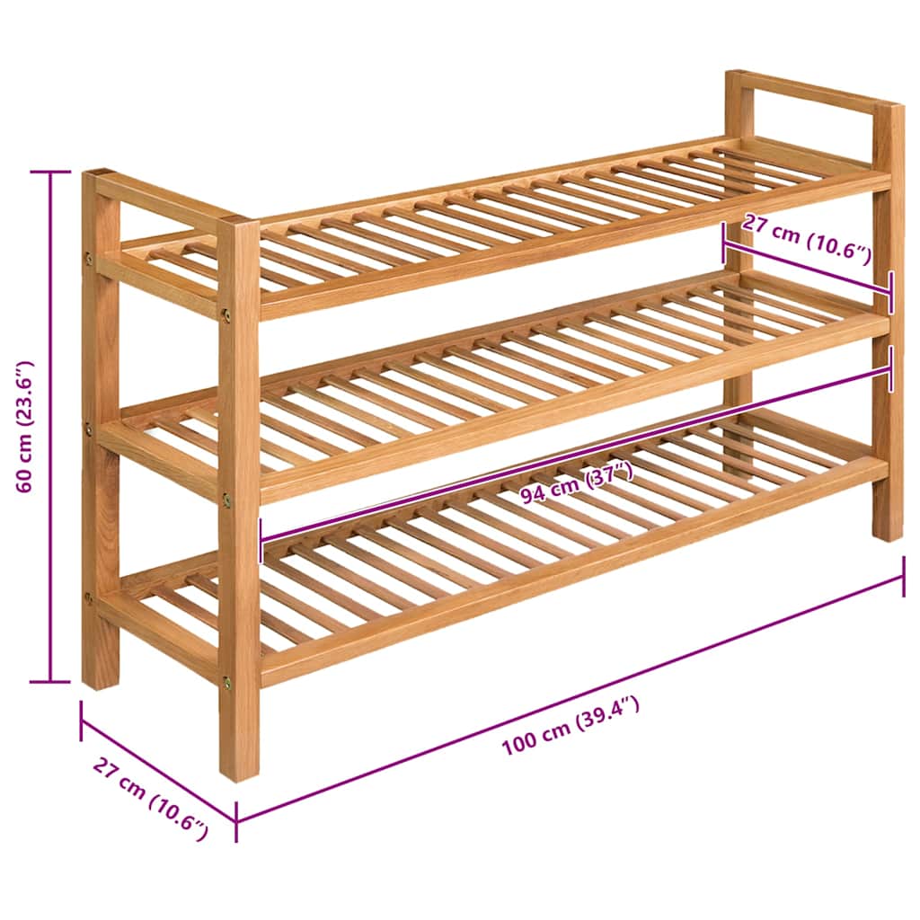 Étagère à chaussures avec 3 étagères 100x27x60 cm Chêne massif - XIOS