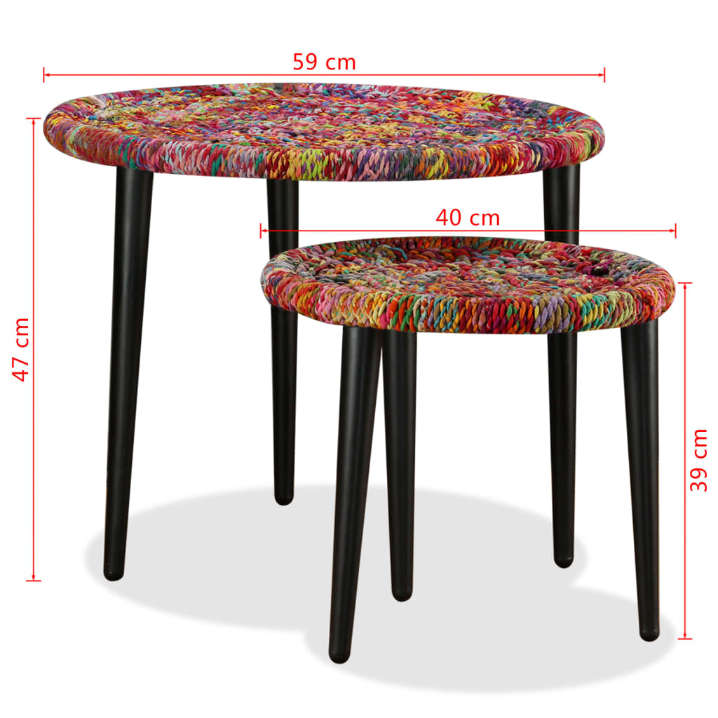 Table basse 2 pcs Détails tissés chindi Multicolore - XIOS