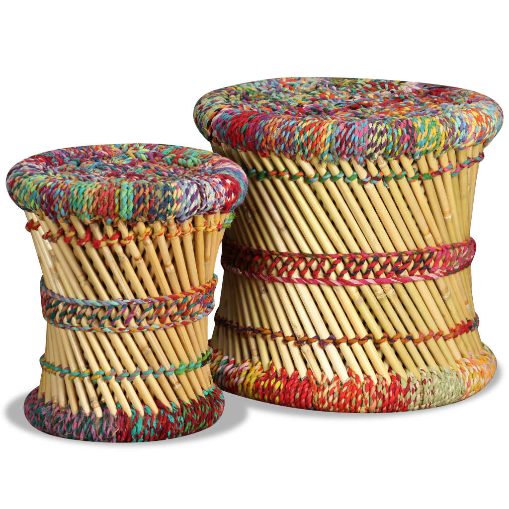 Tabourets avec détails chindi lot de 2 multicolore bambou - XIOS