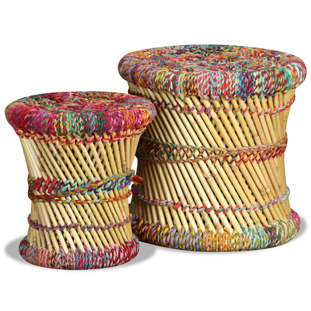 Tabourets avec détails chindi lot de 2 multicolore bambou - XIOS