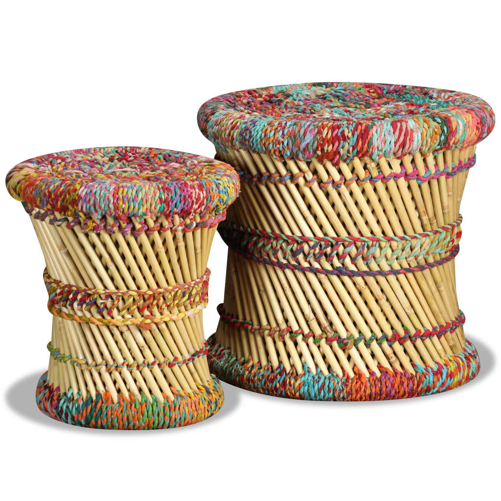 Tabourets avec détails chindi lot de 2 multicolore bambou - XIOS