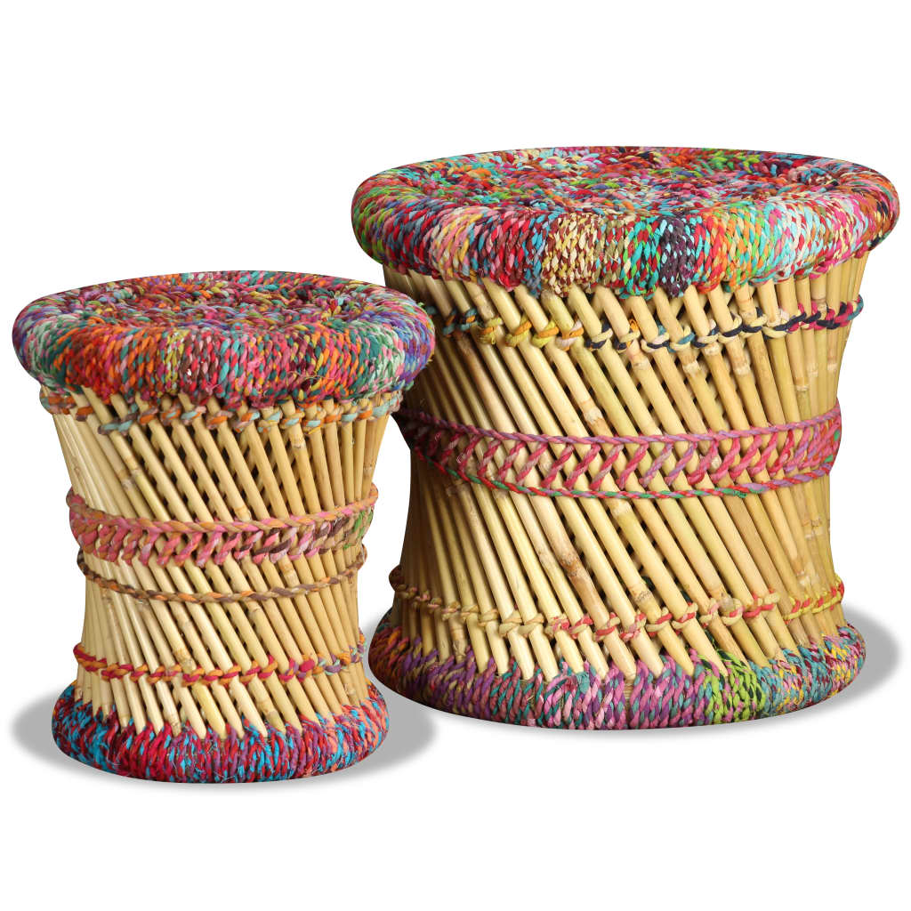 Tabourets avec détails chindi lot de 2 multicolore bambou - XIOS