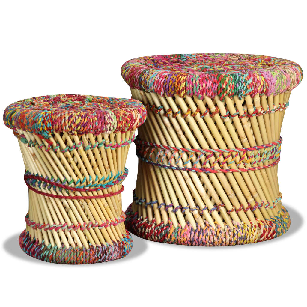 Tabourets avec détails chindi lot de 2 multicolore bambou - XIOS