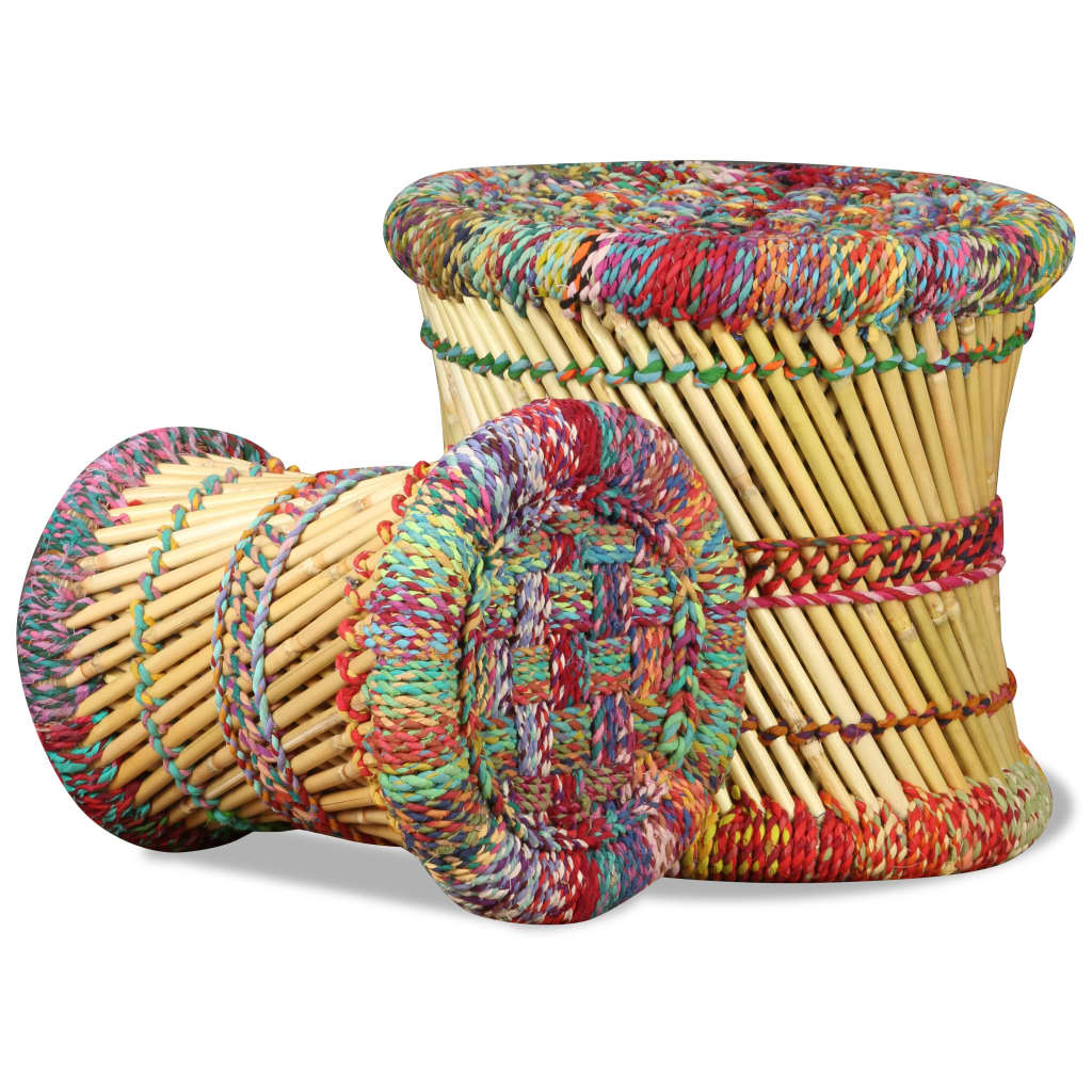 Tabourets avec détails chindi lot de 2 multicolore bambou - XIOS