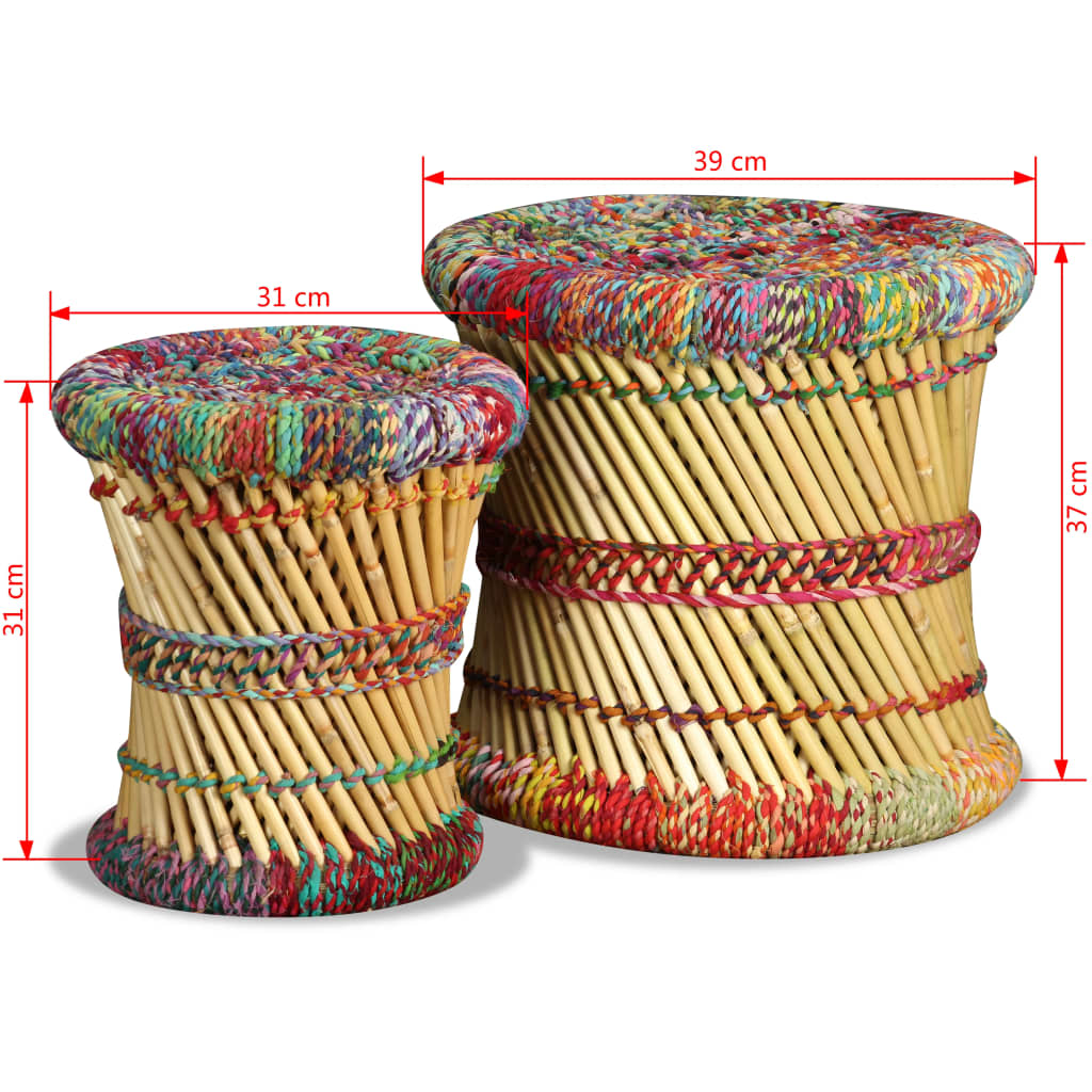 Tabourets avec détails chindi lot de 2 multicolore bambou - XIOS