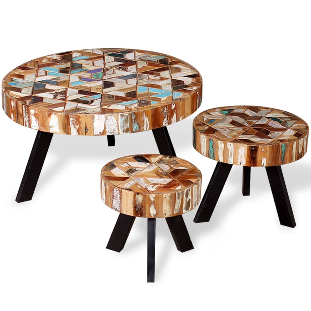 Ensemble de table basse 3 pièces Bois de récupération massif - XIOS