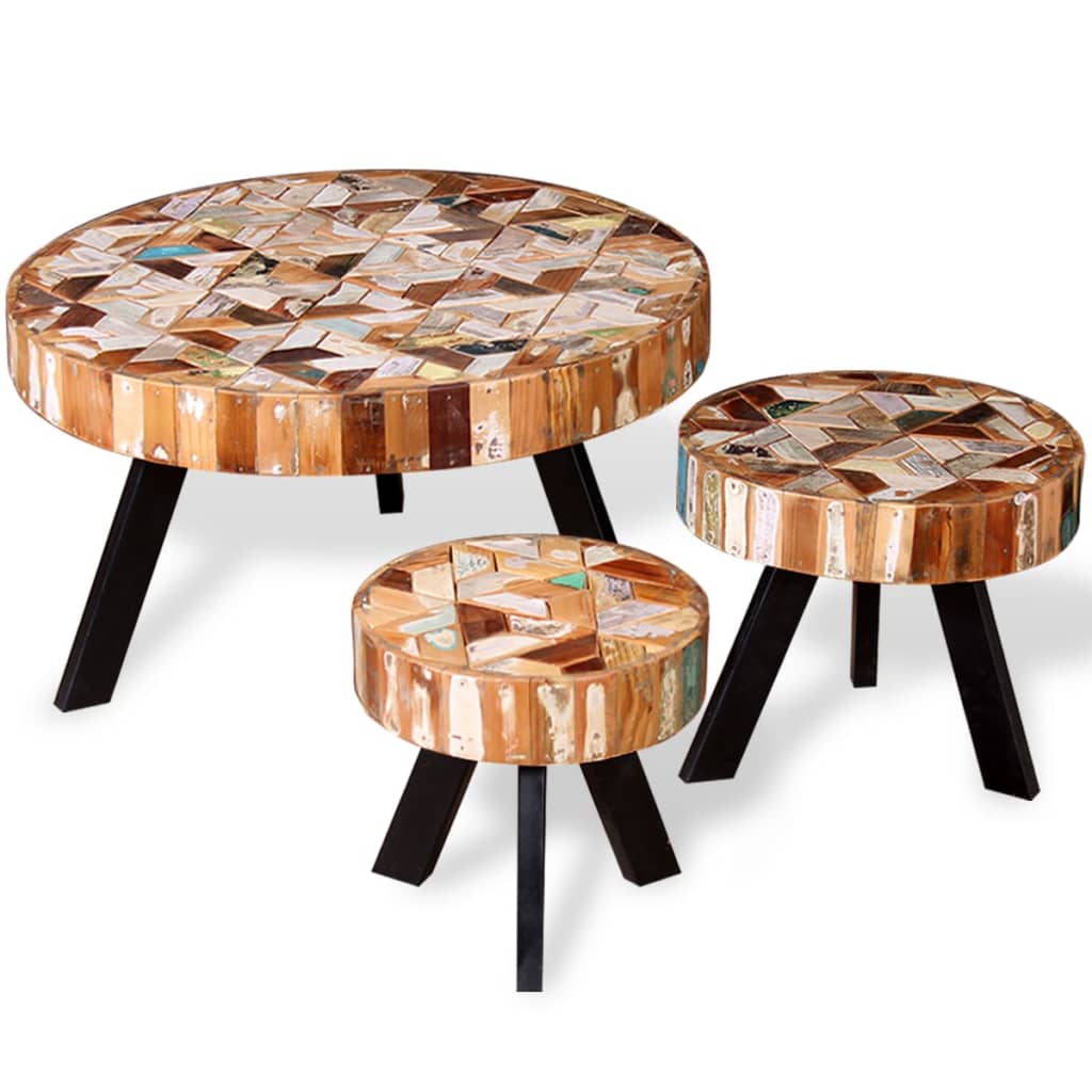 Ensemble de table basse 3 pièces Bois de récupération massif - XIOS