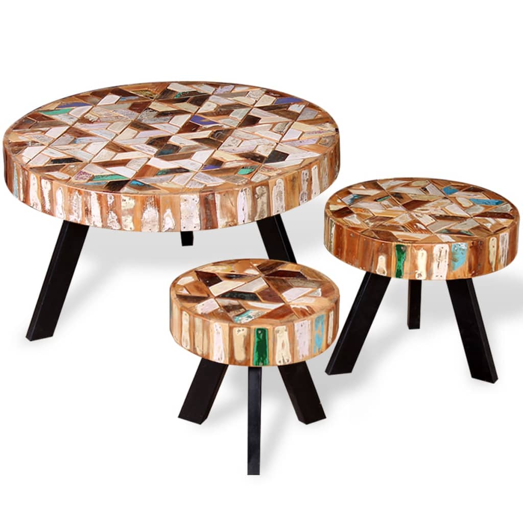 Ensemble de table basse 3 pièces Bois de récupération massif - XIOS