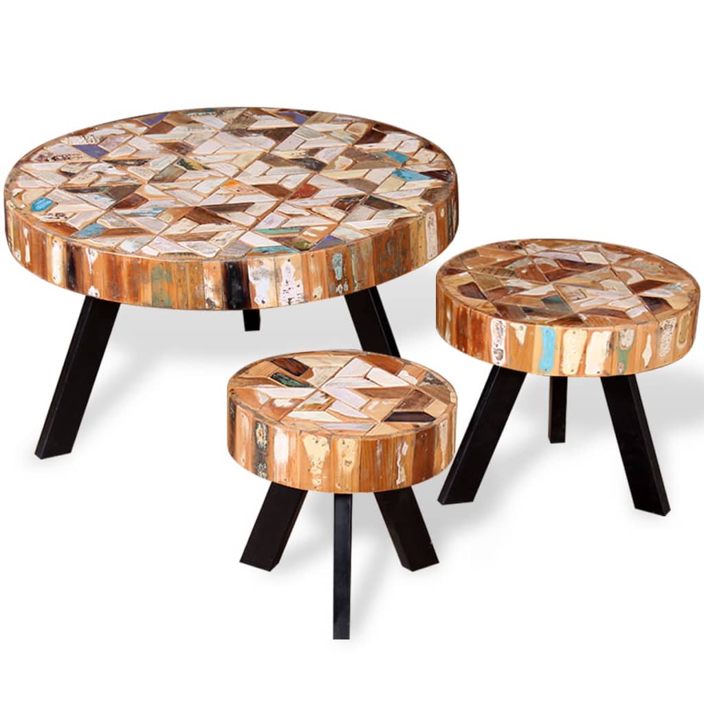 Ensemble de table basse 3 pièces Bois de récupération massif - XIOS