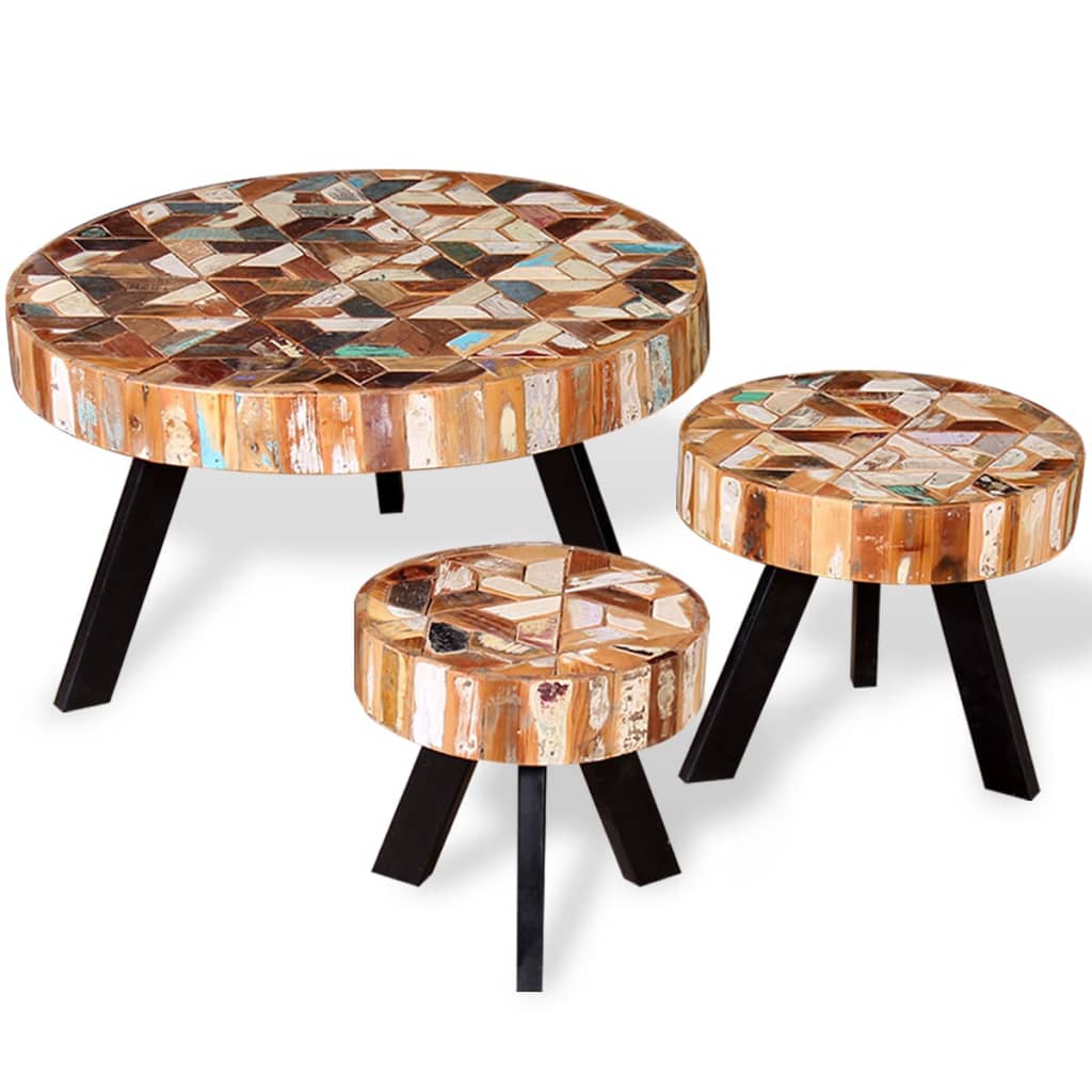 Ensemble de table basse 3 pièces Bois de récupération massif - XIOS