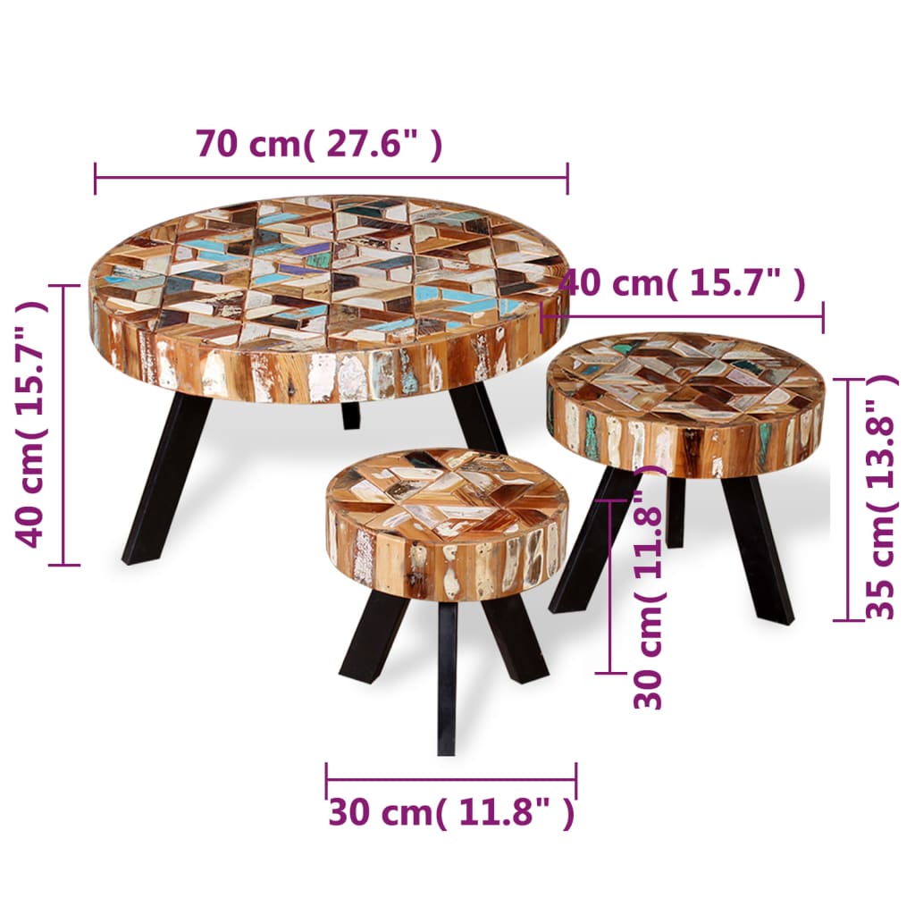 Ensemble de table basse 3 pièces Bois de récupération massif - XIOS