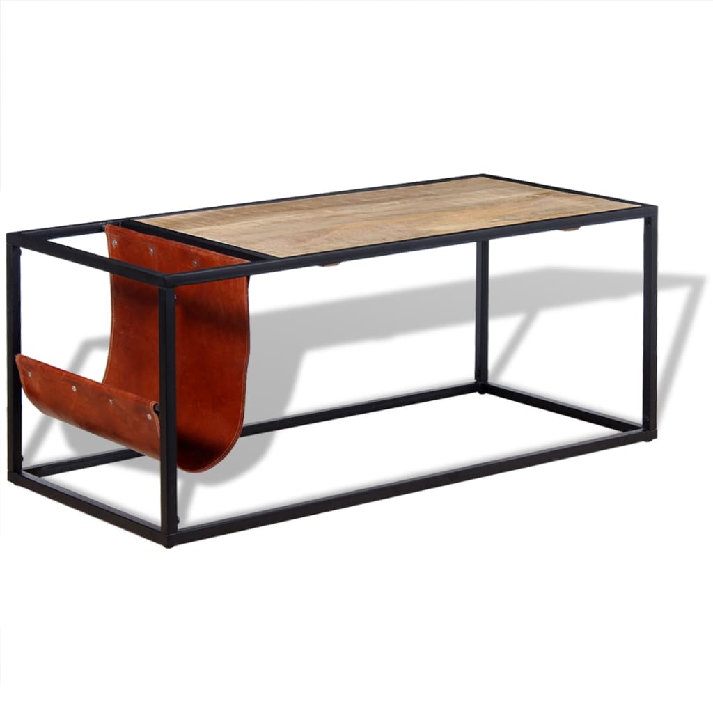 Table basse avec porte-revues Cuir véritable 110x50x45 cm - XIOS