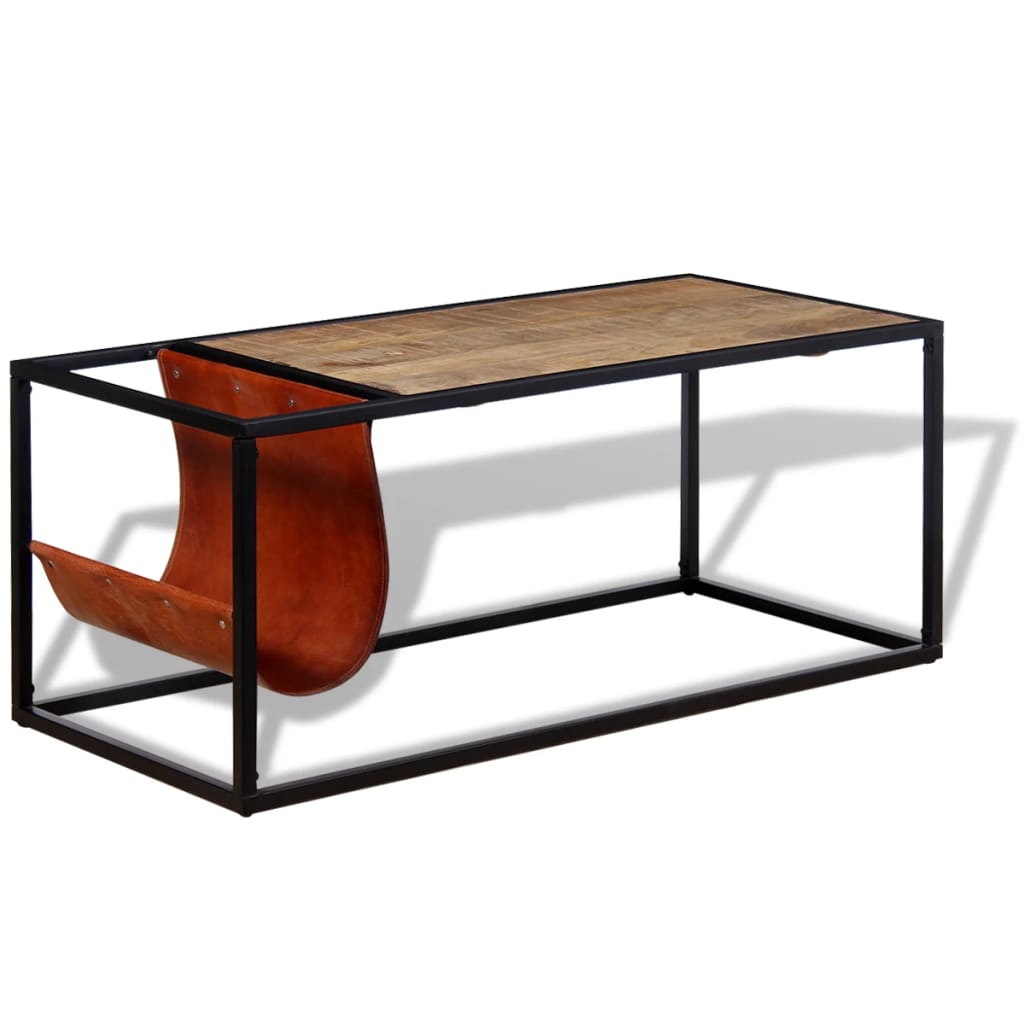 Table basse avec porte-revues Cuir véritable 110x50x45 cm - XIOS