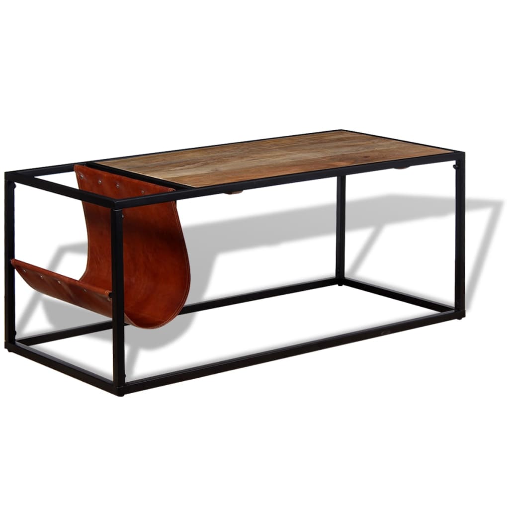 Table basse avec porte-revues Cuir véritable 110x50x45 cm - XIOS