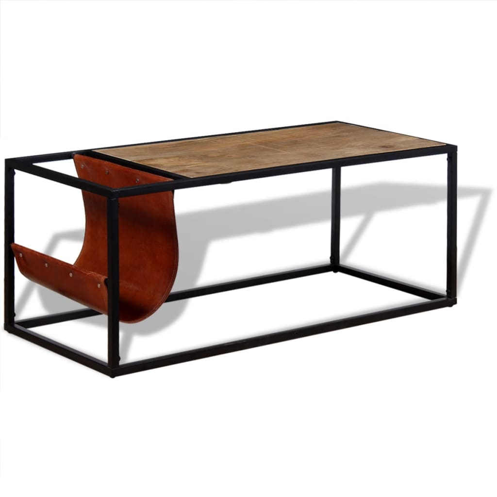 Table basse avec porte-revues Cuir véritable 110x50x45 cm - XIOS