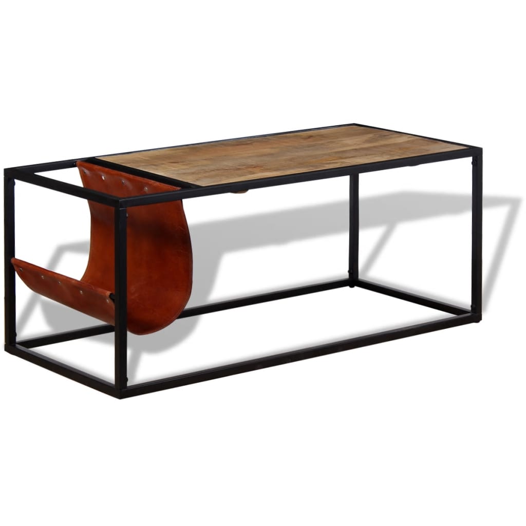 Table basse avec porte-revues Cuir véritable 110x50x45 cm - XIOS