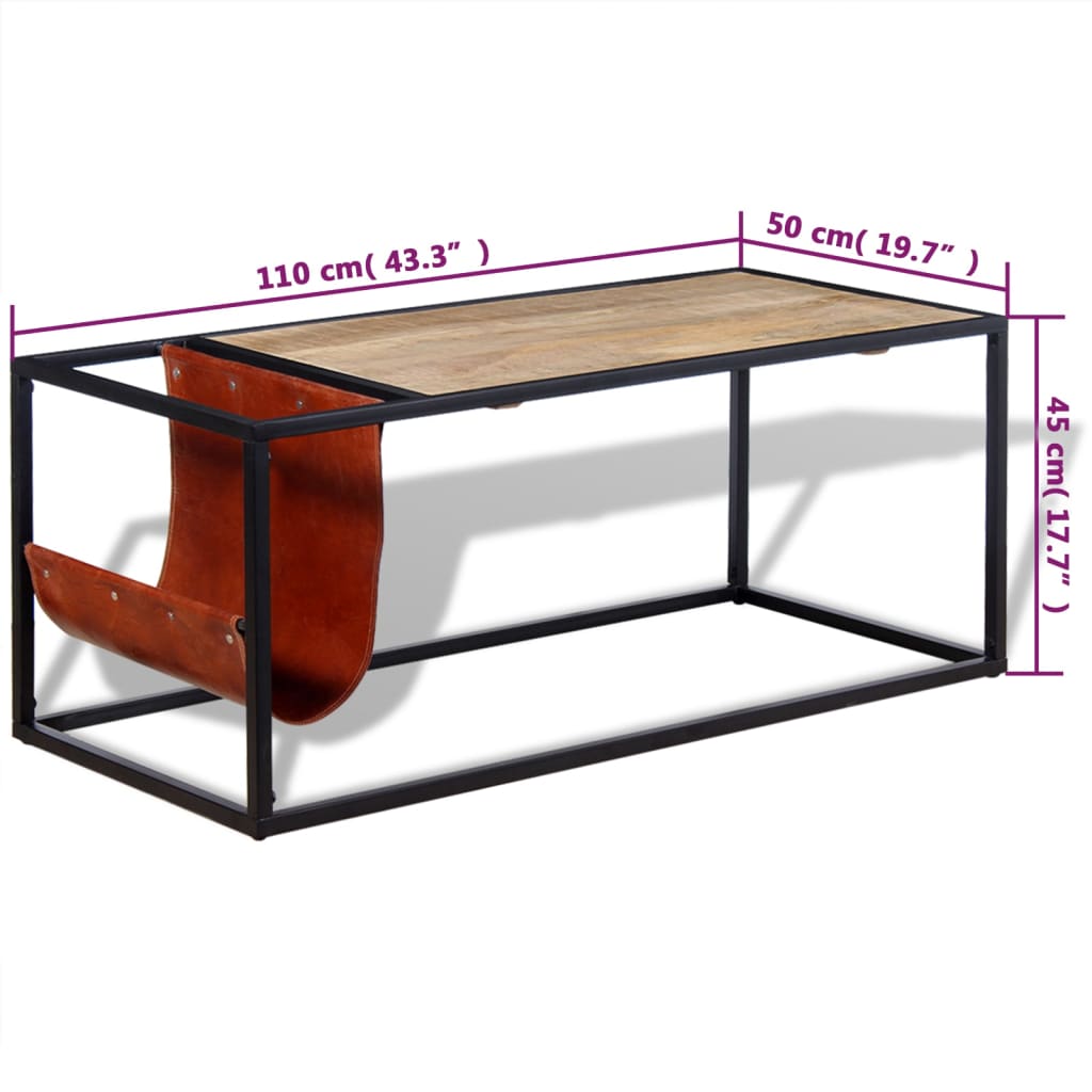 Table basse avec porte-revues Cuir véritable 110x50x45 cm - XIOS