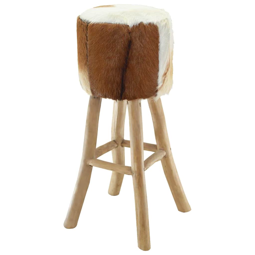 Tabouret de bar cuir de chèvre et bois de teck solide - XIOS
