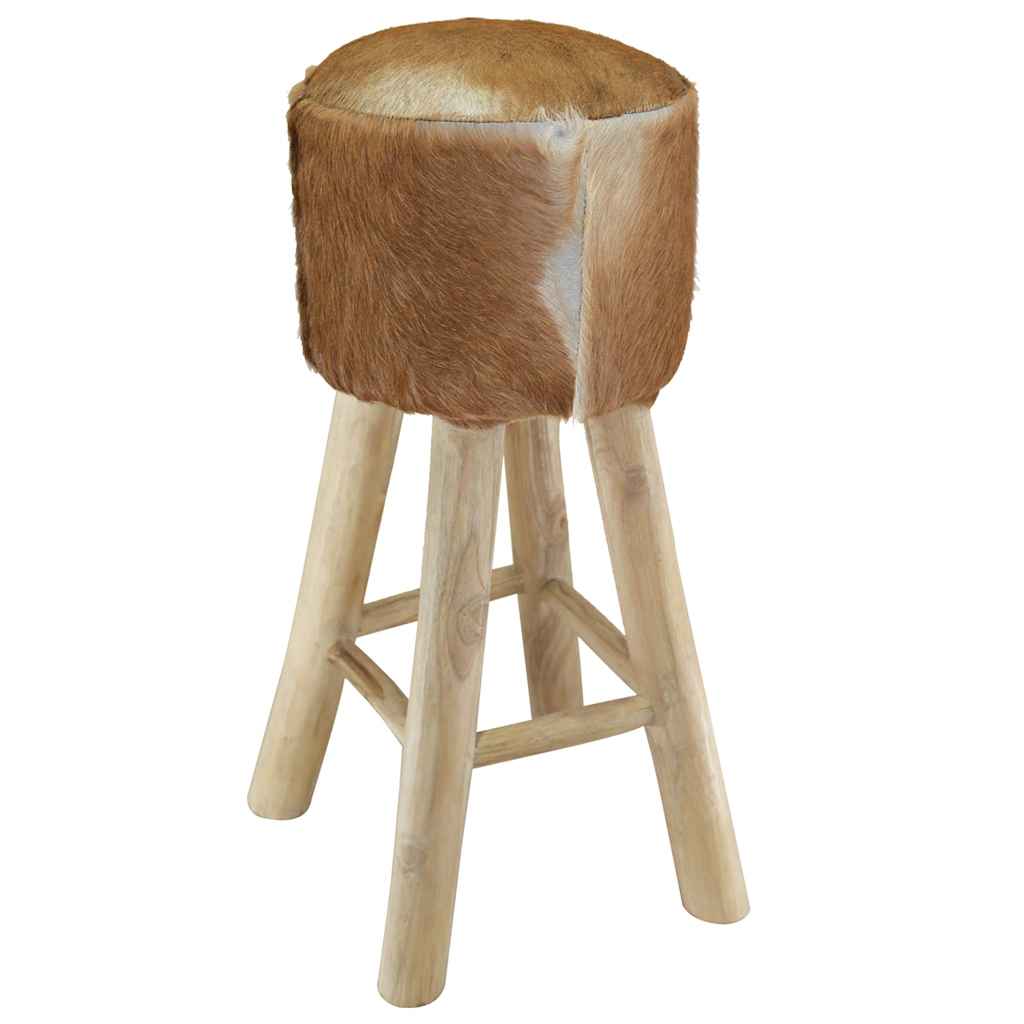Tabouret de bar cuir de chèvre et bois de teck solide - XIOS