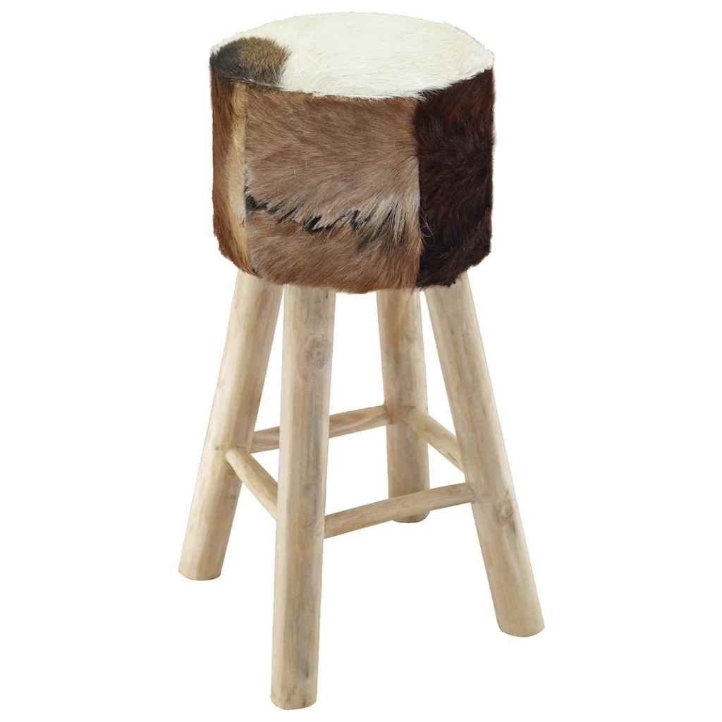 Tabouret de bar cuir de chèvre et bois de teck solide - XIOS