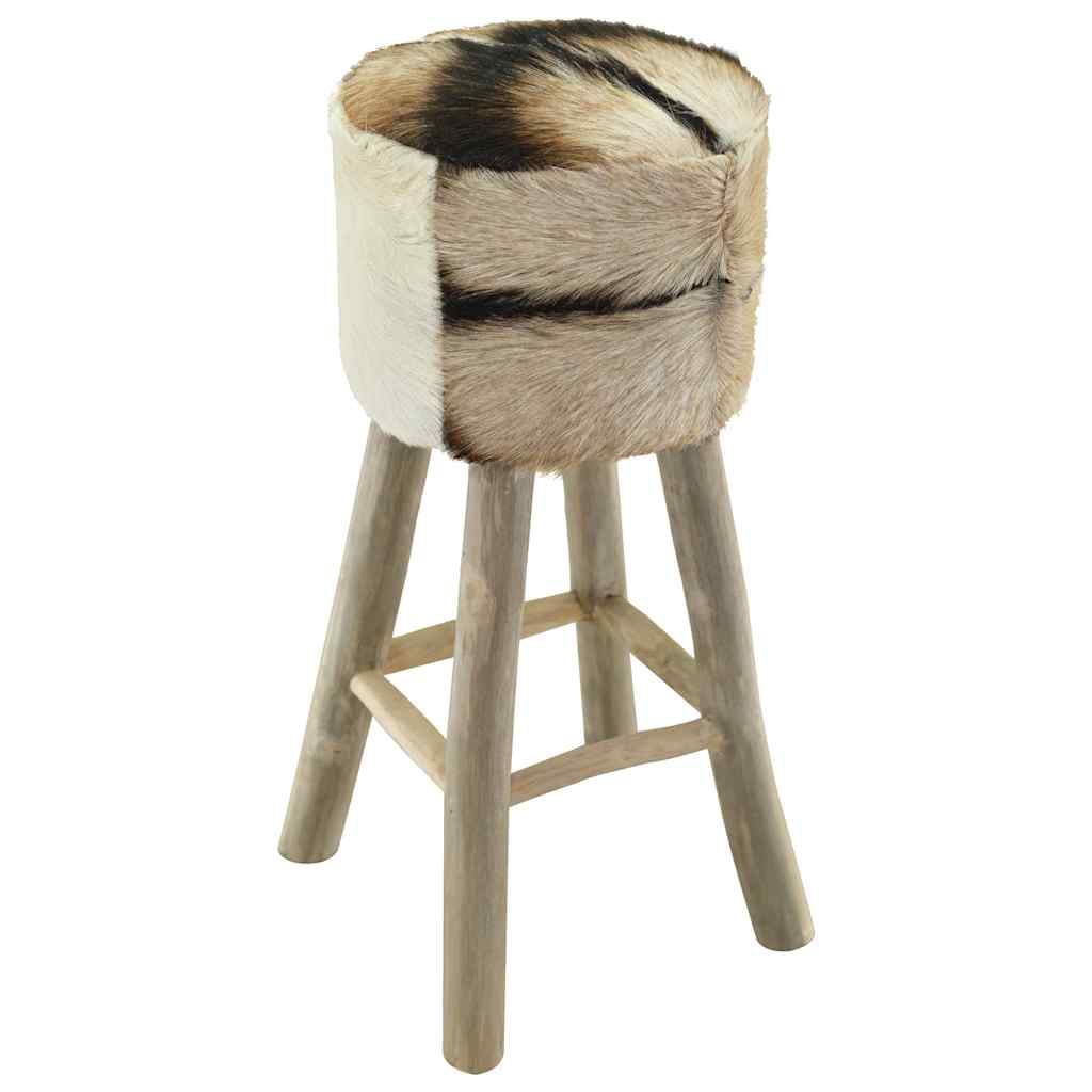 Tabouret de bar cuir de chèvre et bois de teck solide - XIOS