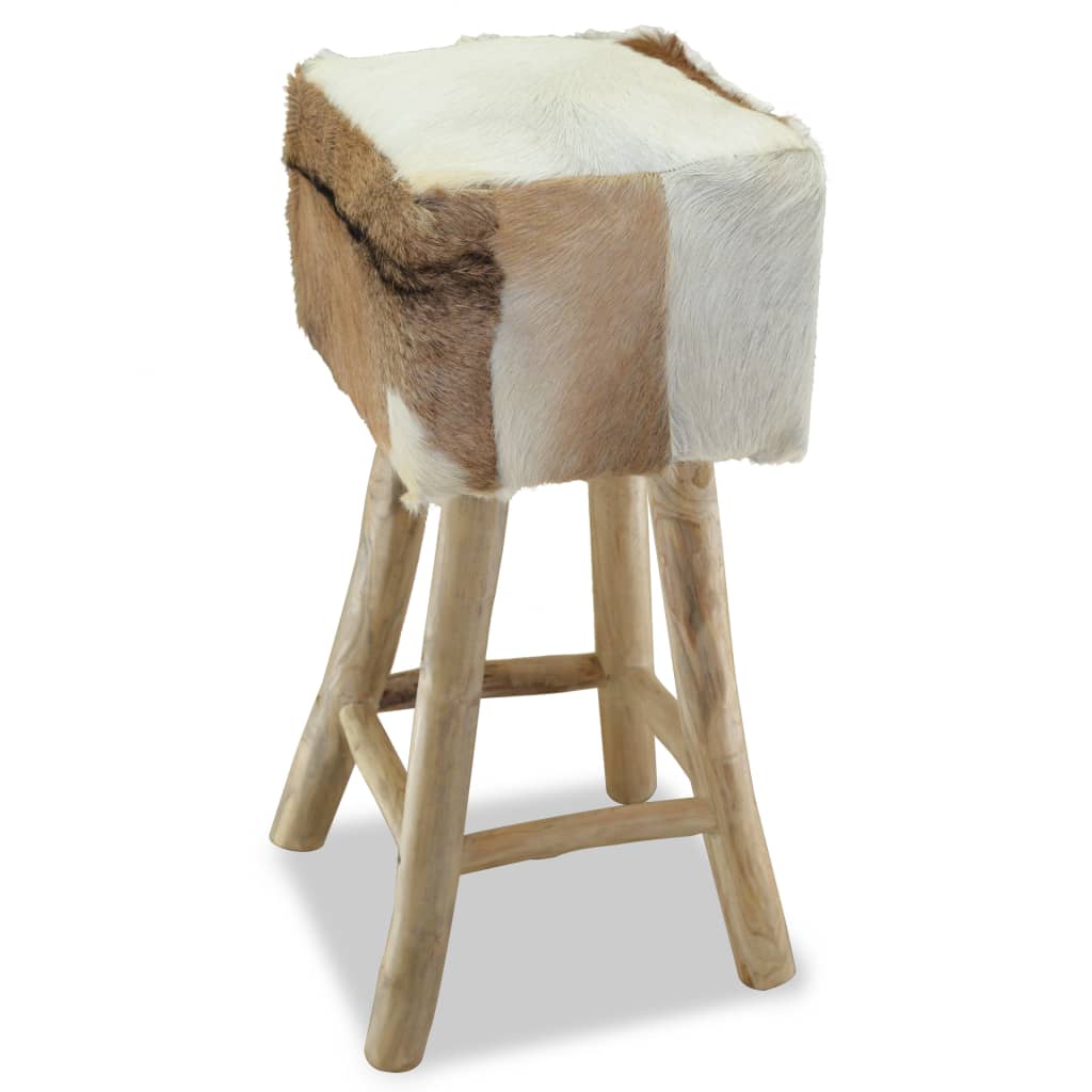 Tabouret de bar cuir de chèvre et bois de teck solide - XIOS