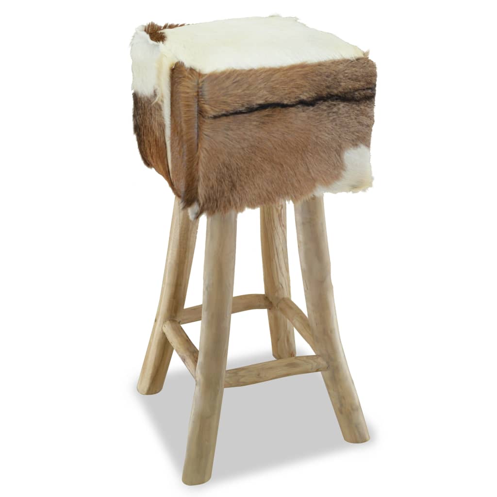 Tabouret de bar cuir de chèvre et bois de teck solide - XIOS