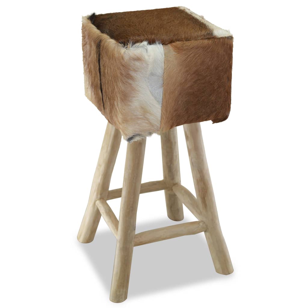 Tabouret de bar cuir de chèvre et bois de teck solide - XIOS