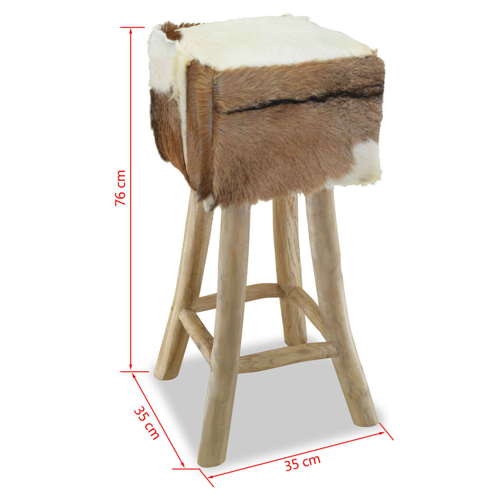 Tabouret de bar cuir de chèvre et bois de teck solide - XIOS