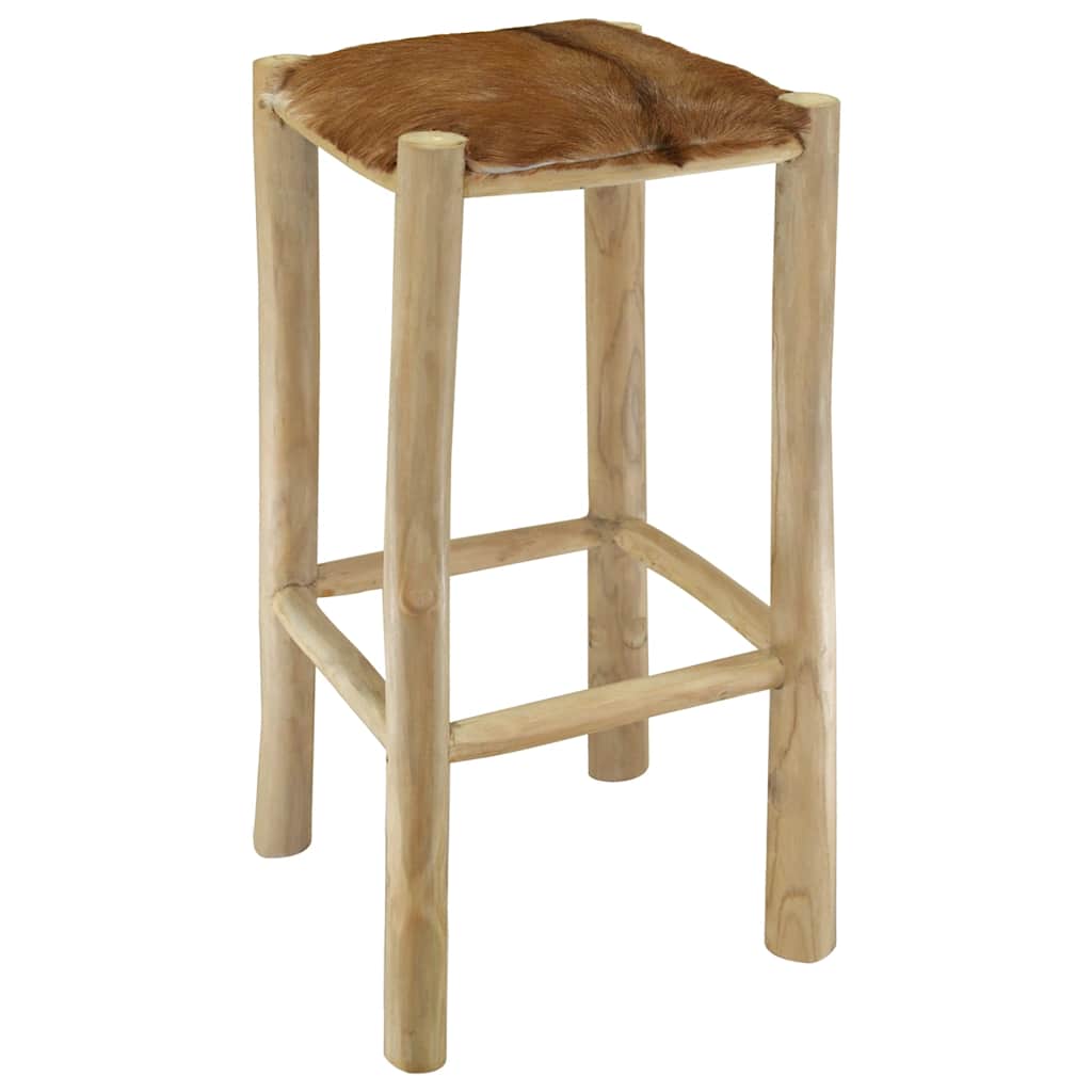 Tabouret de bar cuir de chèvre et bois de teck solide