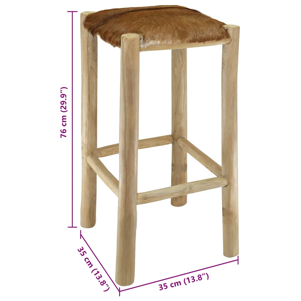 Tabouret de bar cuir de chèvre et bois de teck solide