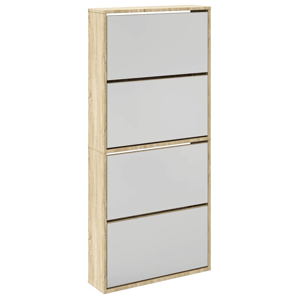 Meuble à chaussures 4 étagères avec miroir 63x17x134 cm Chêne