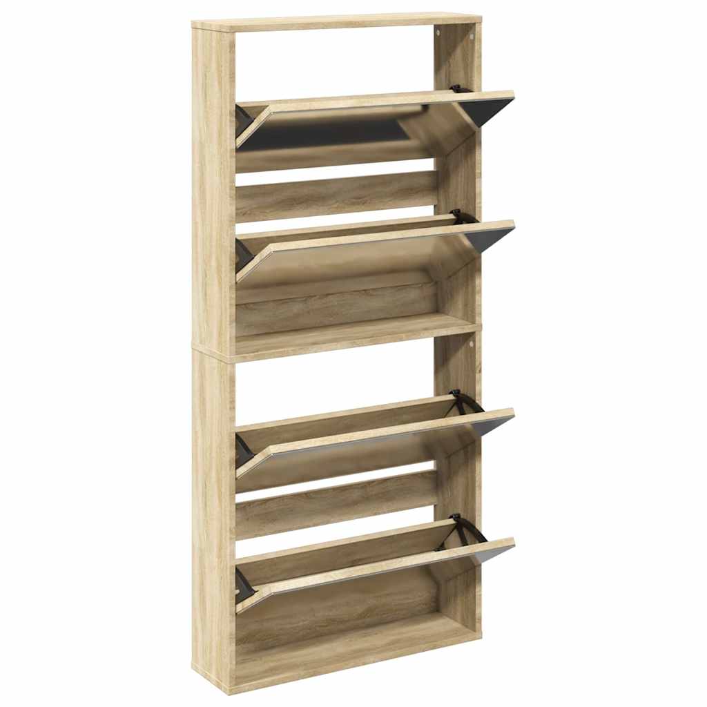 Meuble à chaussures 4 étagères avec miroir 63x17x134 cm Chêne