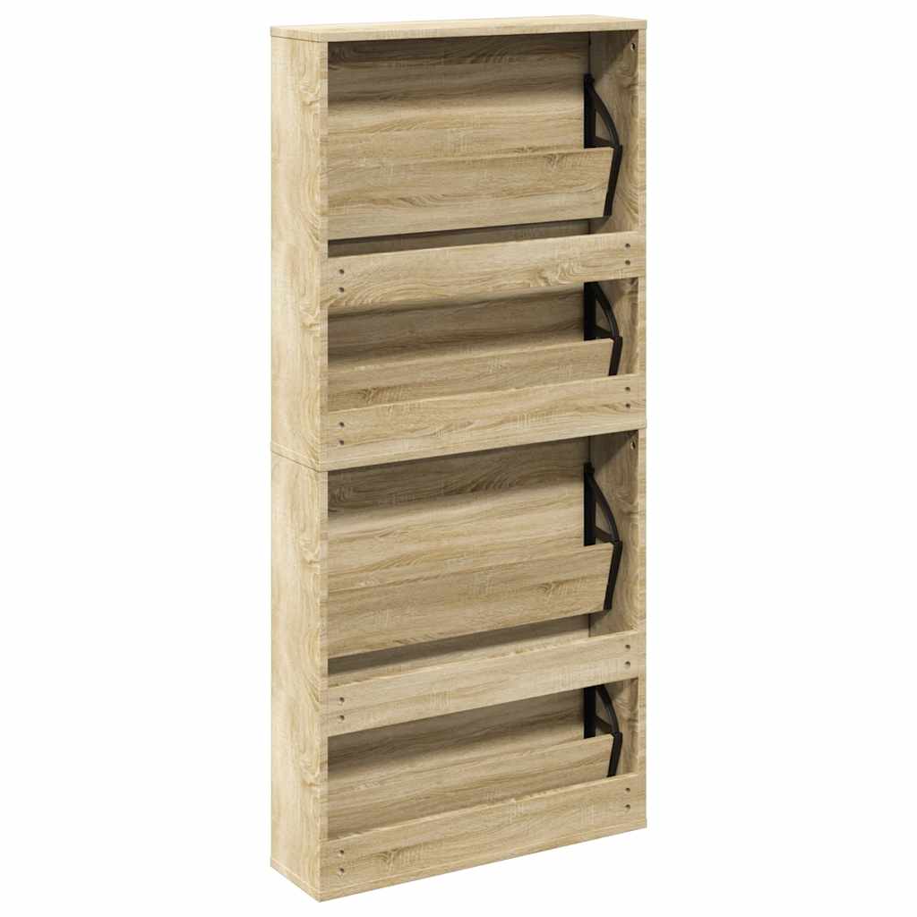 Meuble à chaussures 4 étagères avec miroir 63x17x134 cm Chêne