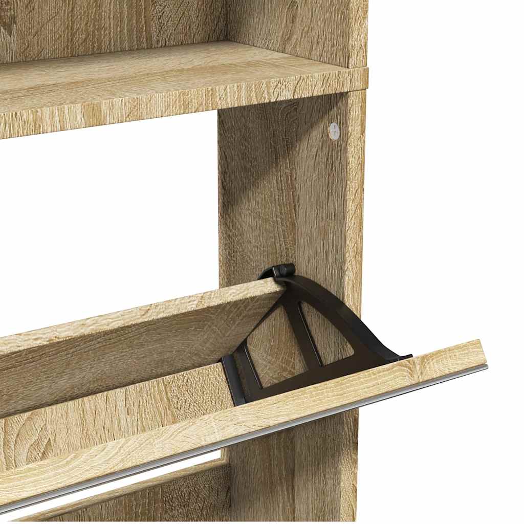 Meuble à chaussures 4 étagères avec miroir 63x17x134 cm Chêne